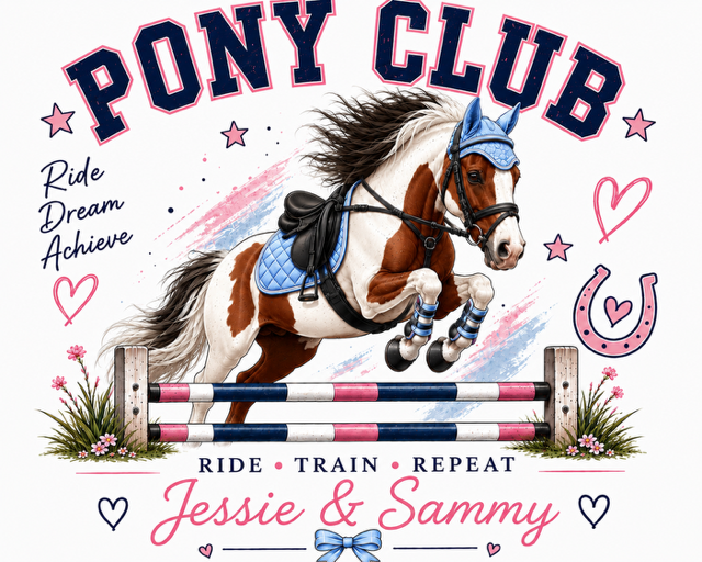 Personalised Pony Club T-Shirt - Ride🩷Train🩷Repeat - Girls Horse Riding, Pony Club & Equestrian Gift