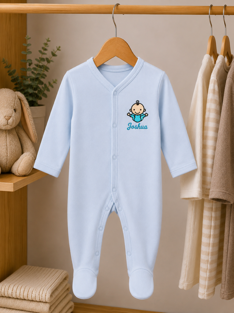 Personalised Front Popper Embroidered Babygrow