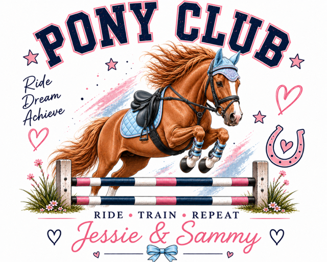 Personalised Pony Club T-Shirt - Ride🩷Train🩷Repeat - Girls Horse Riding, Pony Club & Equestrian Gift