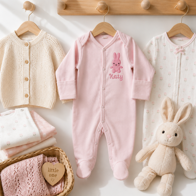 Personalised Front Popper Embroidered Babygrow