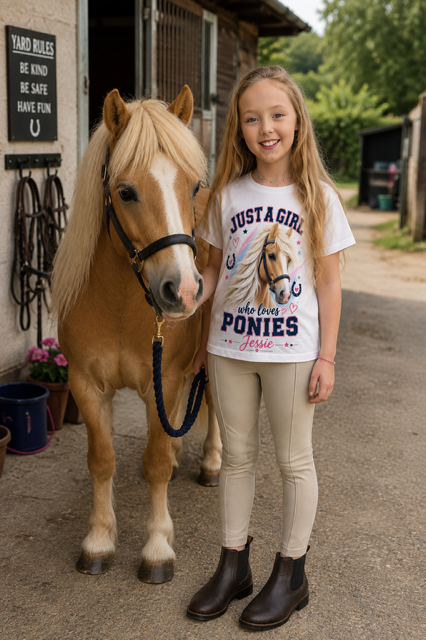Personalised Just A Girl Who Loves Ponies T-Shirt - Girls Horse Riding, Pony Club & Equestrian Gift
