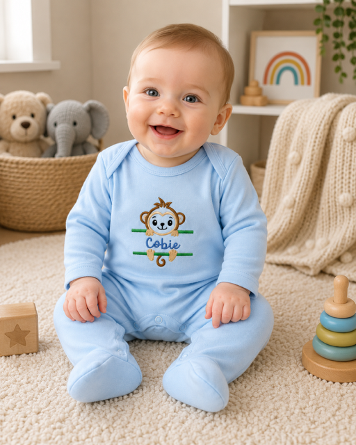 Personalised Plain Front Embroidered Babygrow