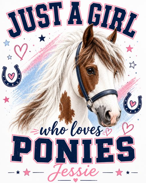 Personalised Just A Girl Who Loves Ponies T-Shirt - Girls Horse Riding, Pony Club & Equestrian Gift