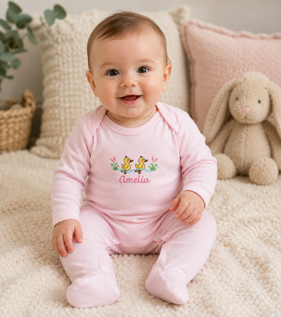 Personalised Plain Front Embroidered Babygrow