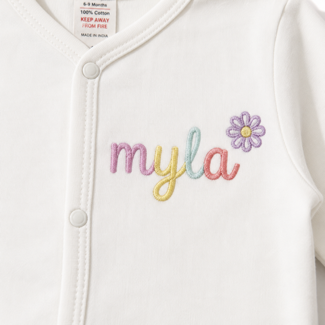 Personalised Front Popper Embroidered Babygrow