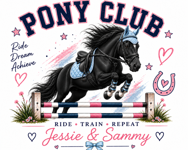 Personalised Pony Club T-Shirt - Ride🩷Train🩷Repeat - Girls Horse Riding, Pony Club & Equestrian Gift
