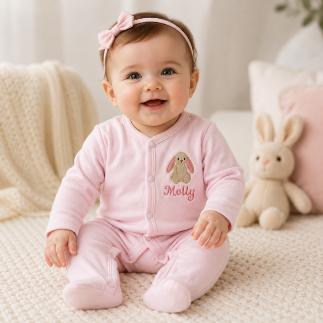 Personalised Front Popper Embroidered Babygrow