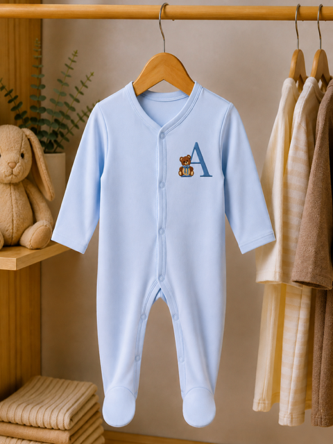 Personalised Front Popper Embroidered Babygrow