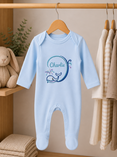 Personalised Plain Front Embroidered Babygrow