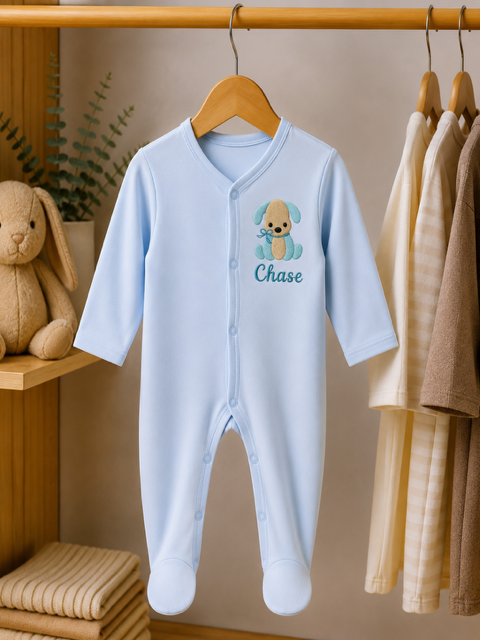 Personalised Front Popper Embroidered Babygrow
