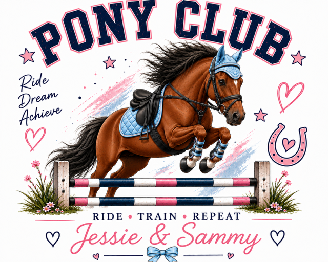 Personalised Pony Club T-Shirt - Ride🩷Train🩷Repeat - Girls Horse Riding, Pony Club & Equestrian Gift