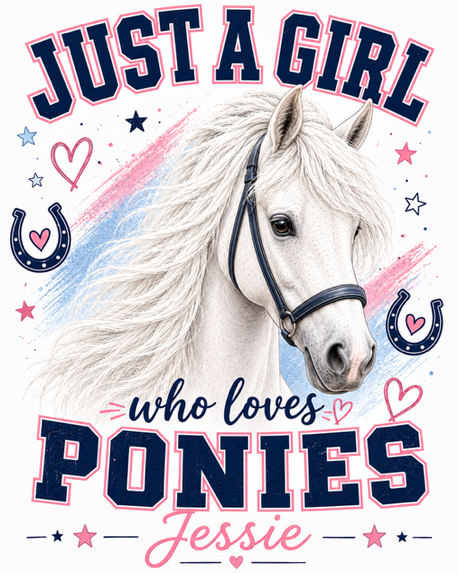 Personalised Just A Girl Who Loves Ponies T-Shirt - Girls Horse Riding, Pony Club & Equestrian Gift