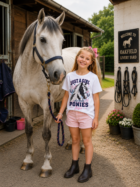 Personalised Just A Girl Who Loves Ponies T-Shirt - Girls Horse Riding, Pony Club & Equestrian Gift