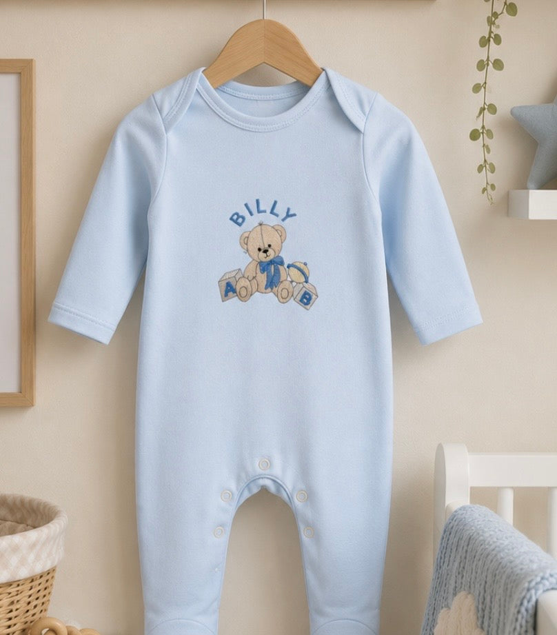 Personalised Plain Front Embroidered Babygrow